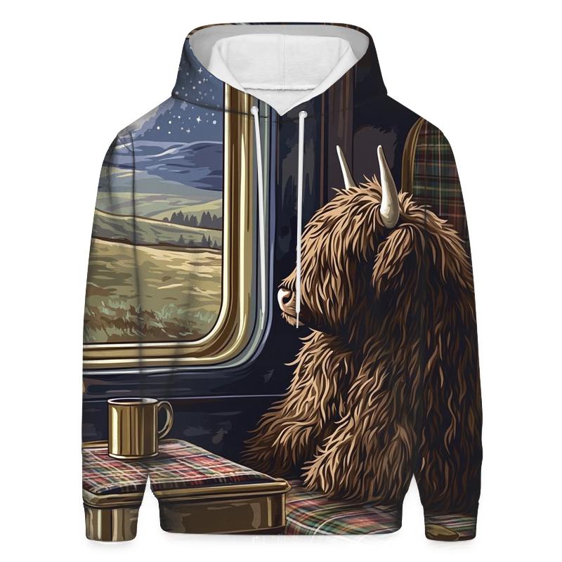 Night Train With Highland Cow Passenger lightweight hoodies