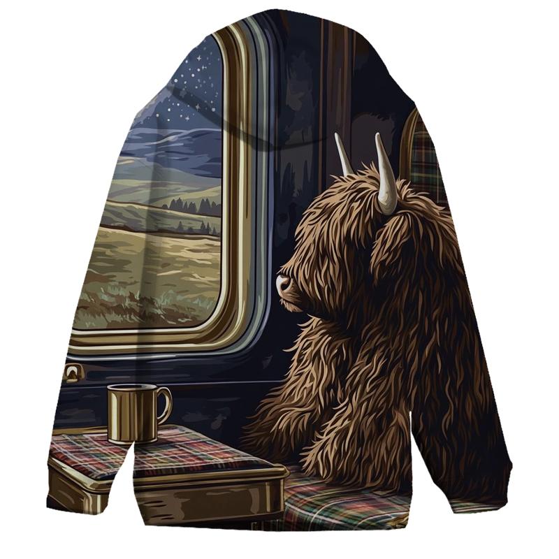 Night Train With Highland Cow Passenger lightweight hoodies