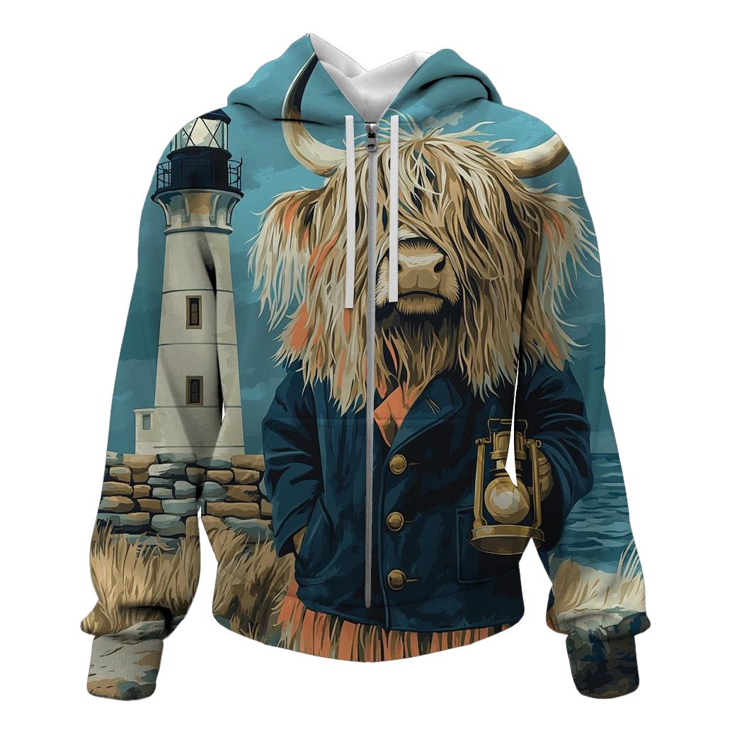 Highland Cow Lighthouse Keeper premium hoodies