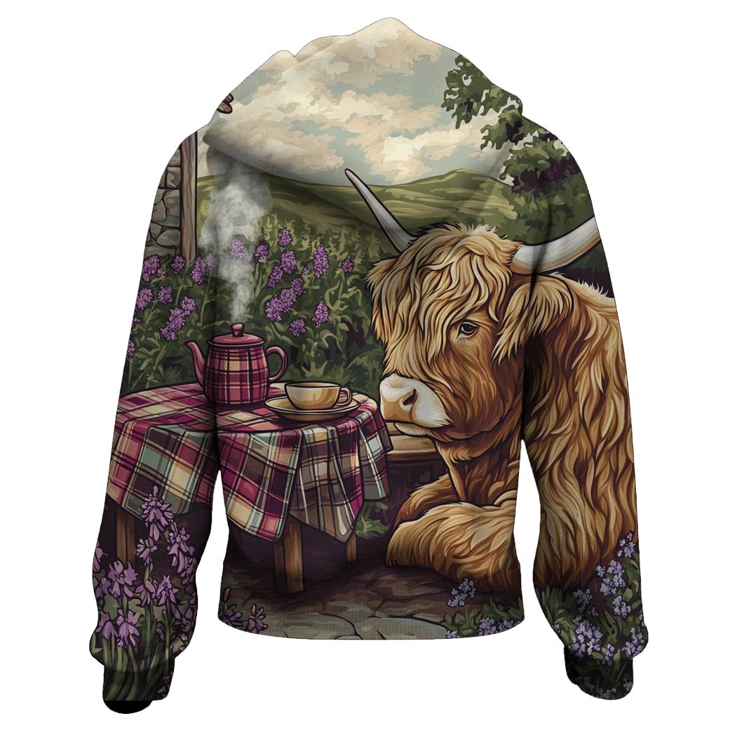 Tea Garden With Highland Cow Companion lightweight hoodies
