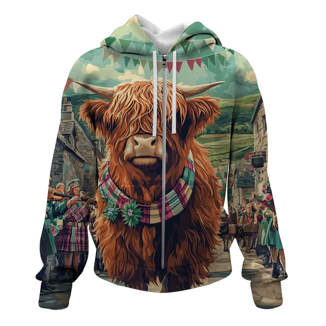 Aurora Painted Highland Cow Parade embroidered hoodies