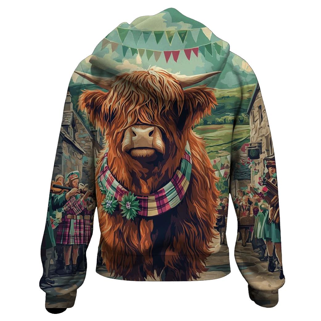 Aurora Painted Highland Cow Parade embroidered hoodies