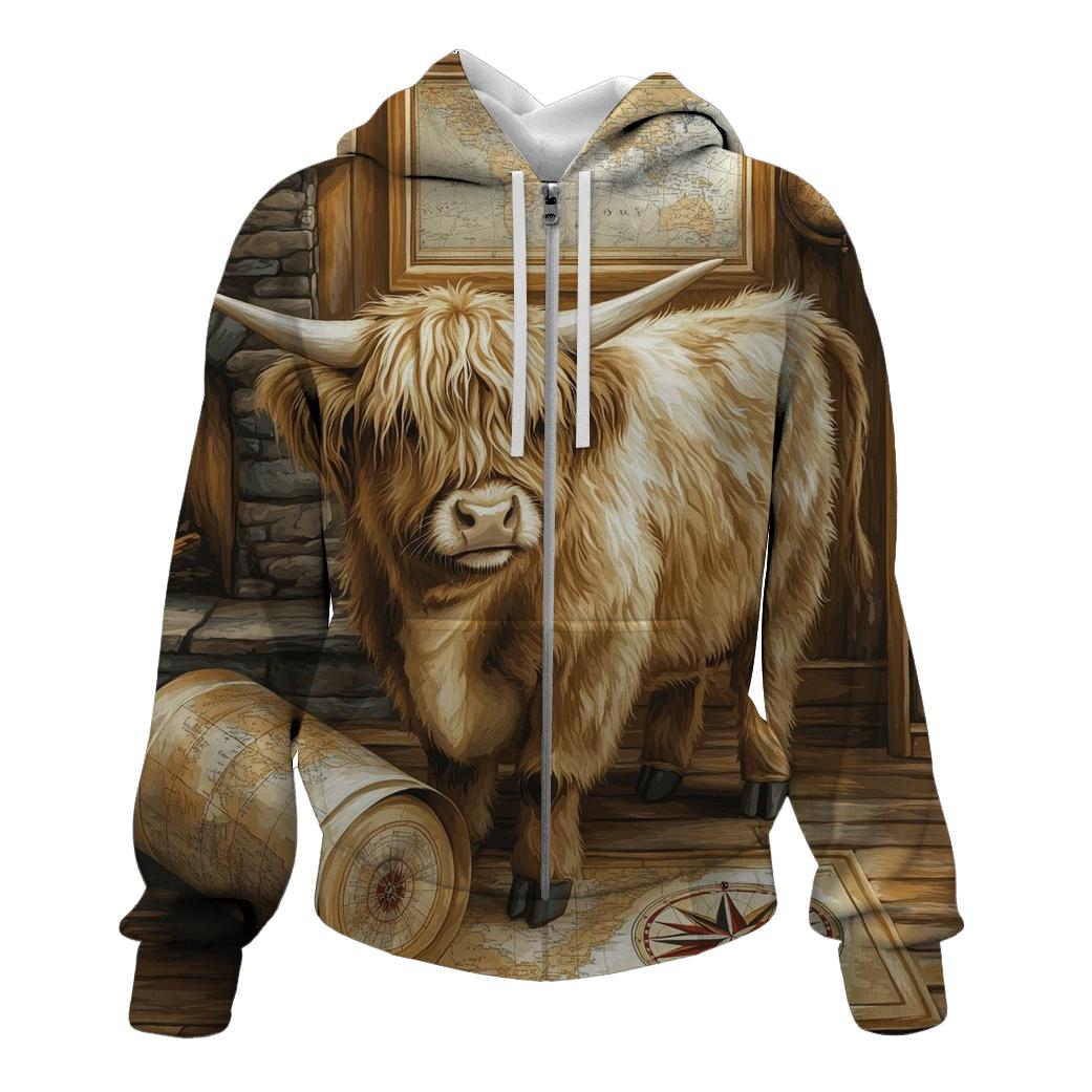 Highland Cow In Vintage Map Room hoodies fashion