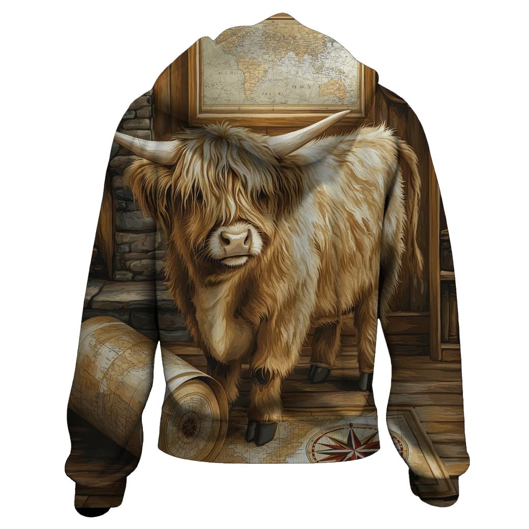 Highland Cow In Vintage Map Room hoodies fashion