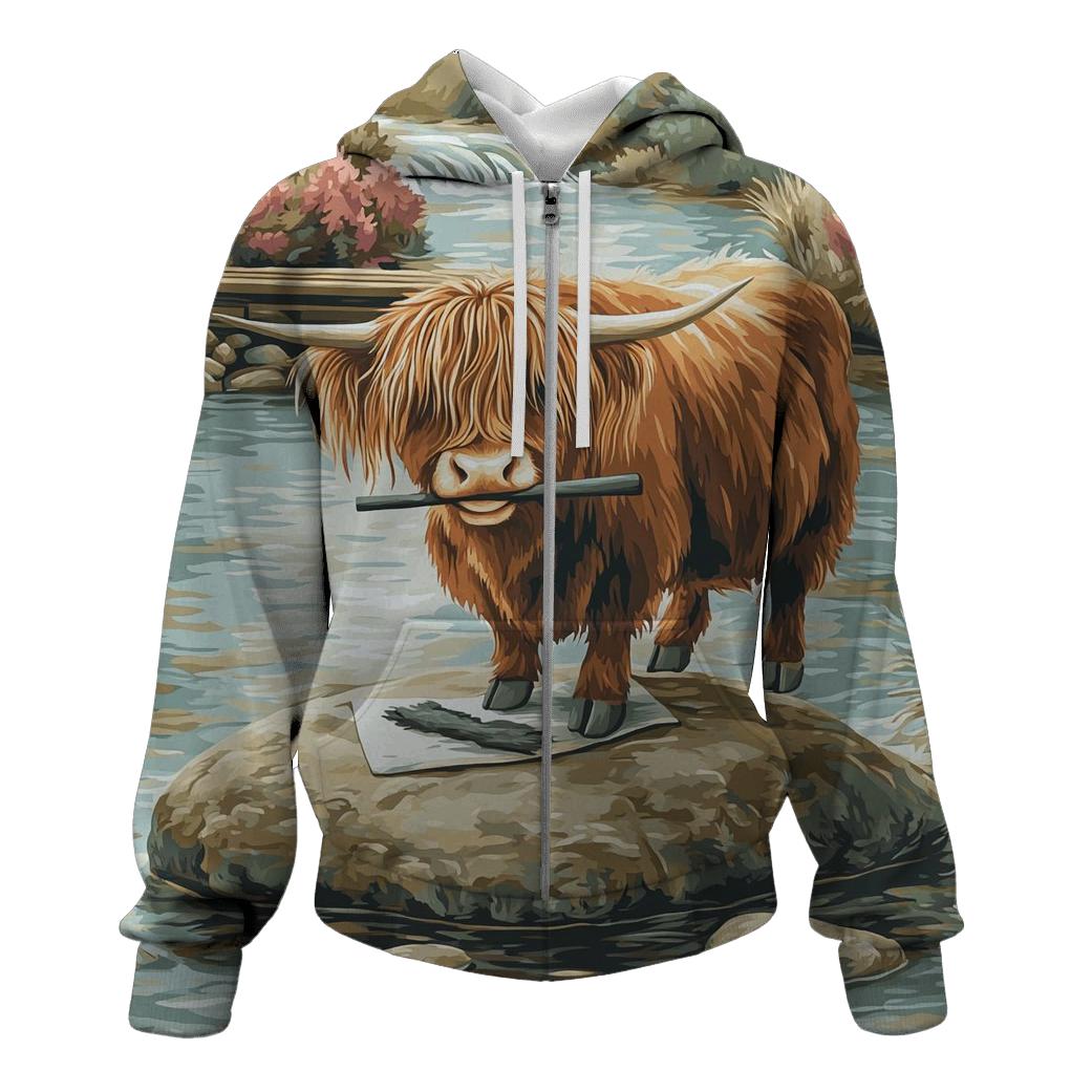 River Sketcher Highland Cow Portrait custom hoodies