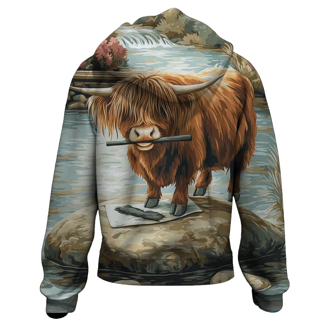 River Sketcher Highland Cow Portrait custom hoodies