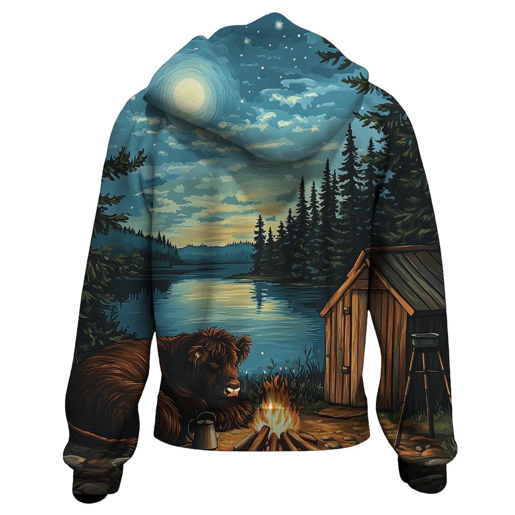 Highland Cow Moonlit Bothy Camp premium hoodies