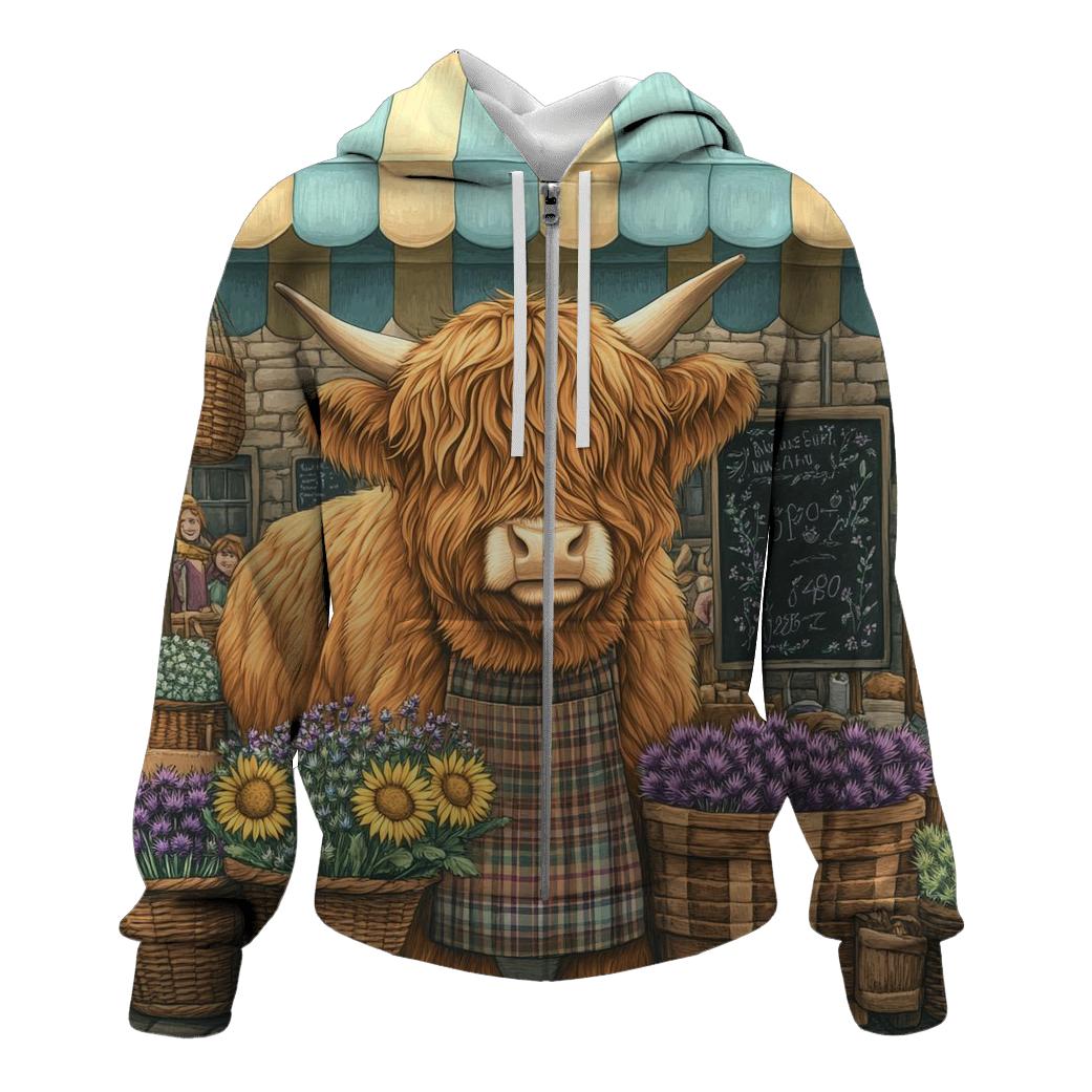 Market Day Highland Cow Flower Vendor custom hoodies