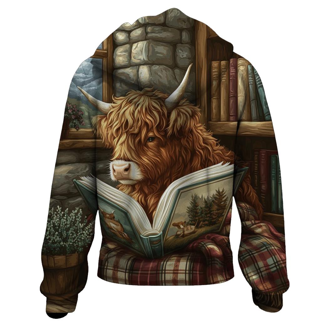 Highland Cow Quiet Library Nook designer hoodies