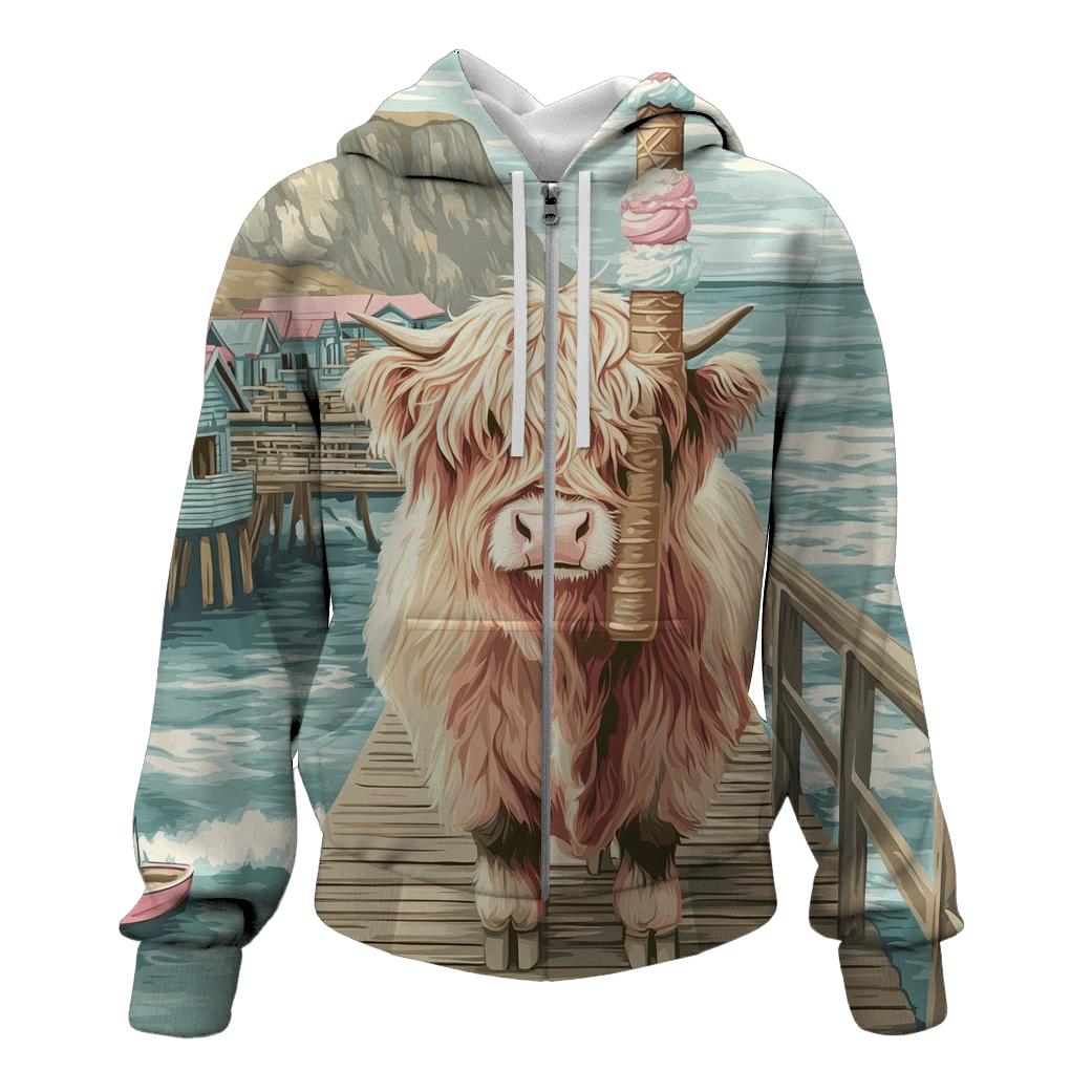 Highland Cow Ice Cream By The Pier designer hoodies