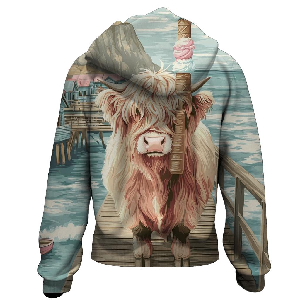 Highland Cow Ice Cream By The Pier designer hoodies