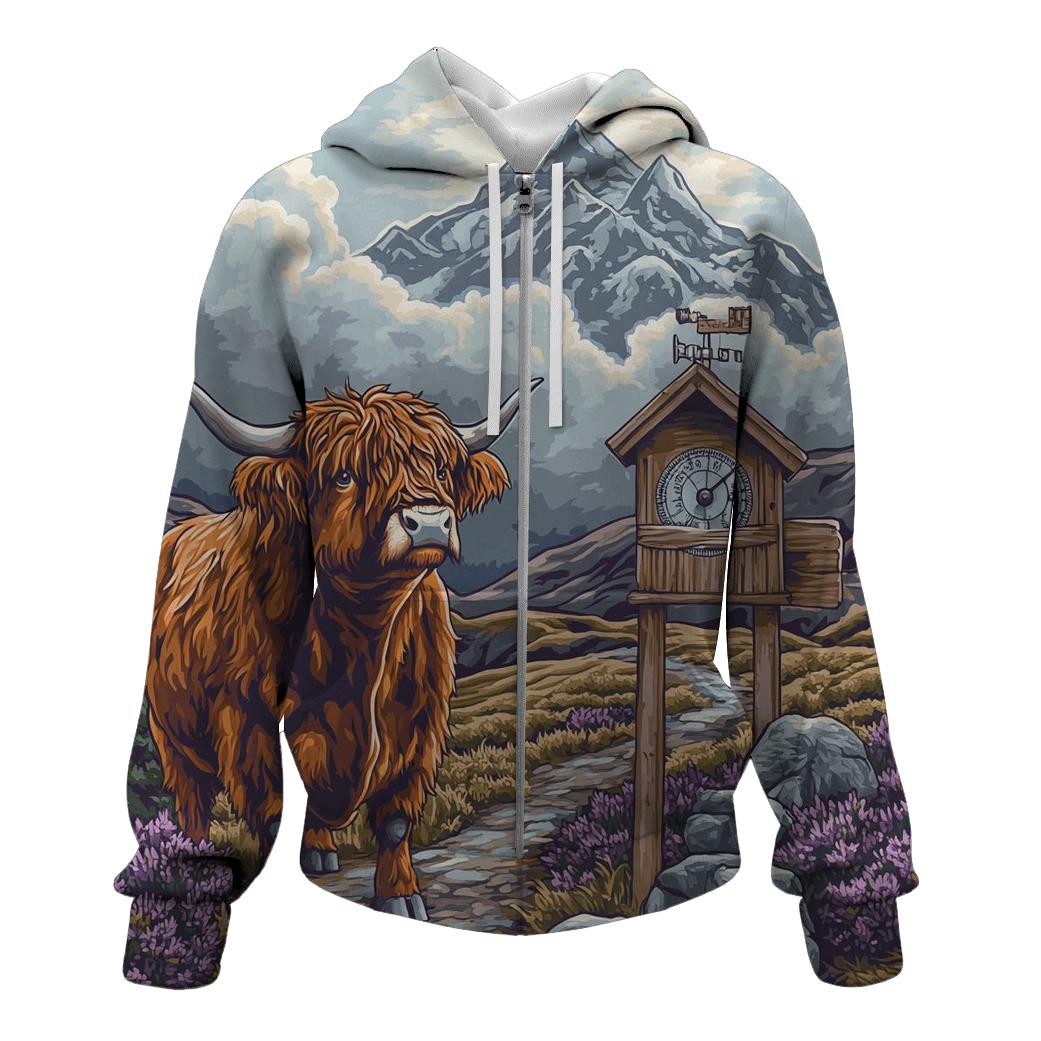 Highland Cow Mountain Weather Reader heavyweight hoodies