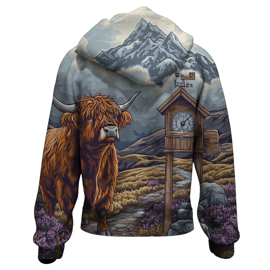 Highland Cow Mountain Weather Reader heavyweight hoodies