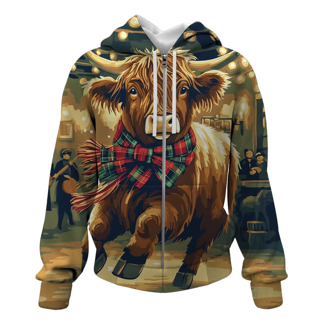 Ceilidh Night With Highland Cow Dancer graphic hoodies