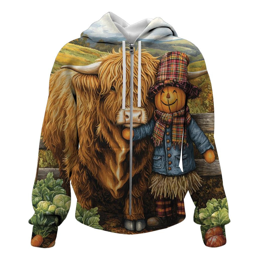 Highland Cow Garden Scarecrow Friend embroidered hoodies