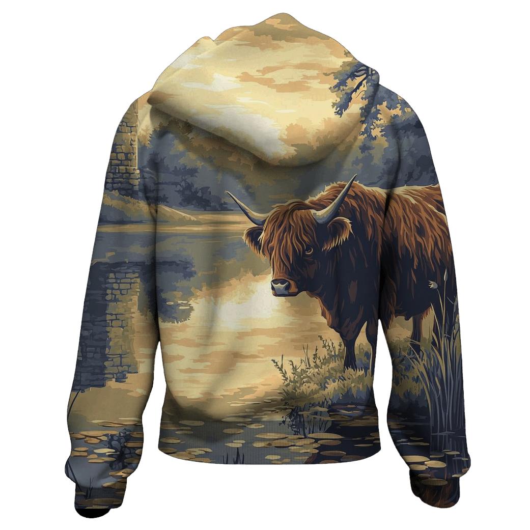 Loch Mirror Highland Cow Reflection printed hoodies