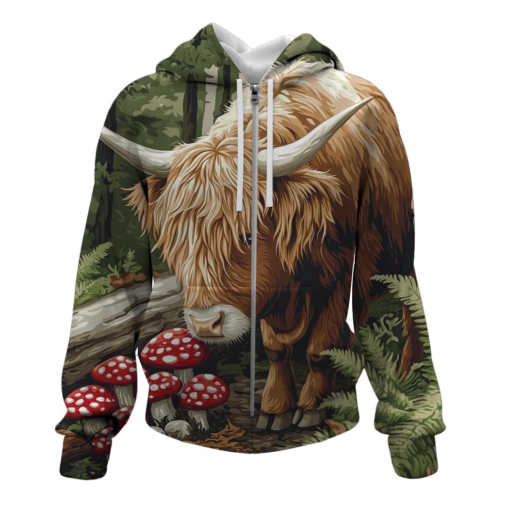 Highland Cow Woodland Mushroom Hunt hoodies fashion