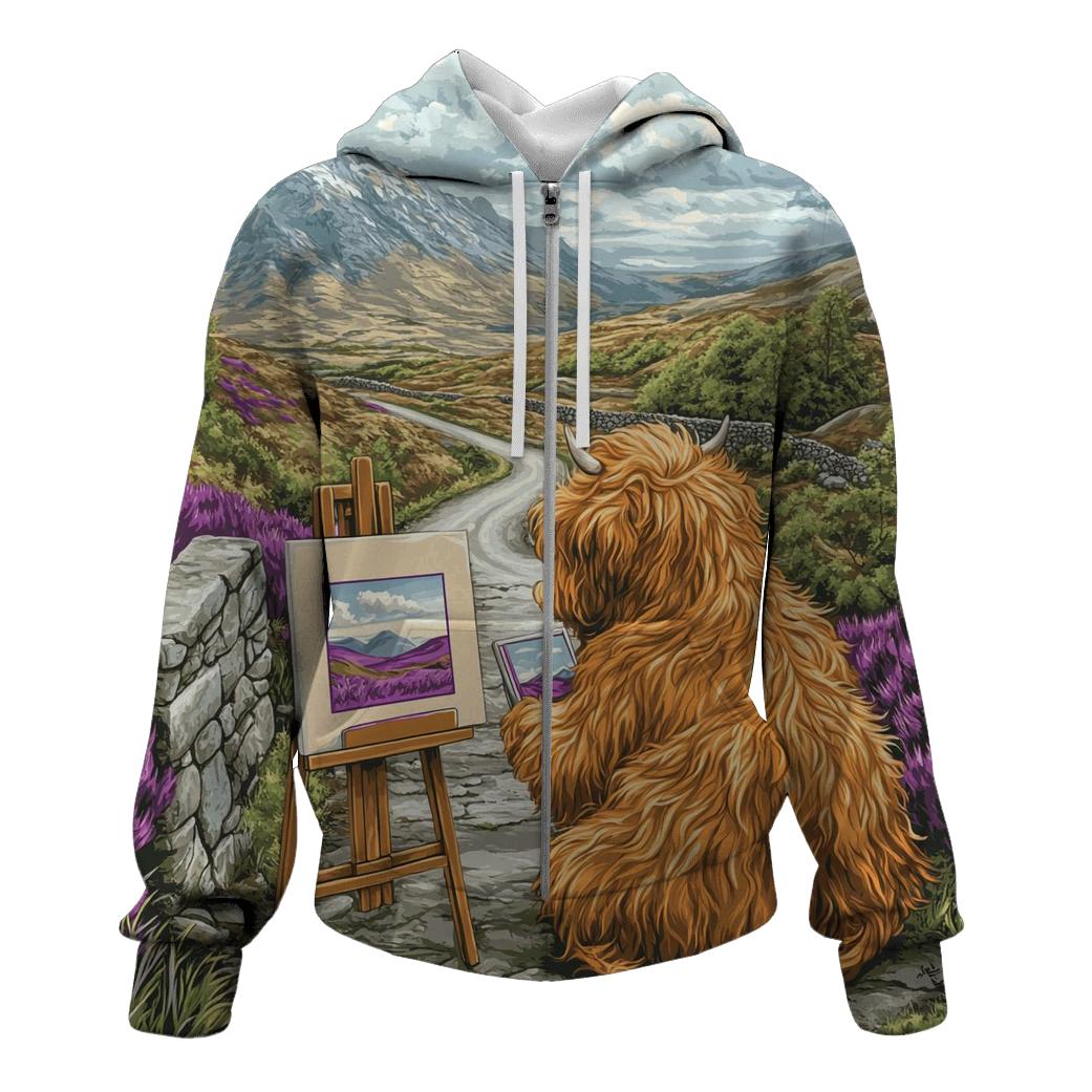 Highland Cow Postcard Painter premium hoodies