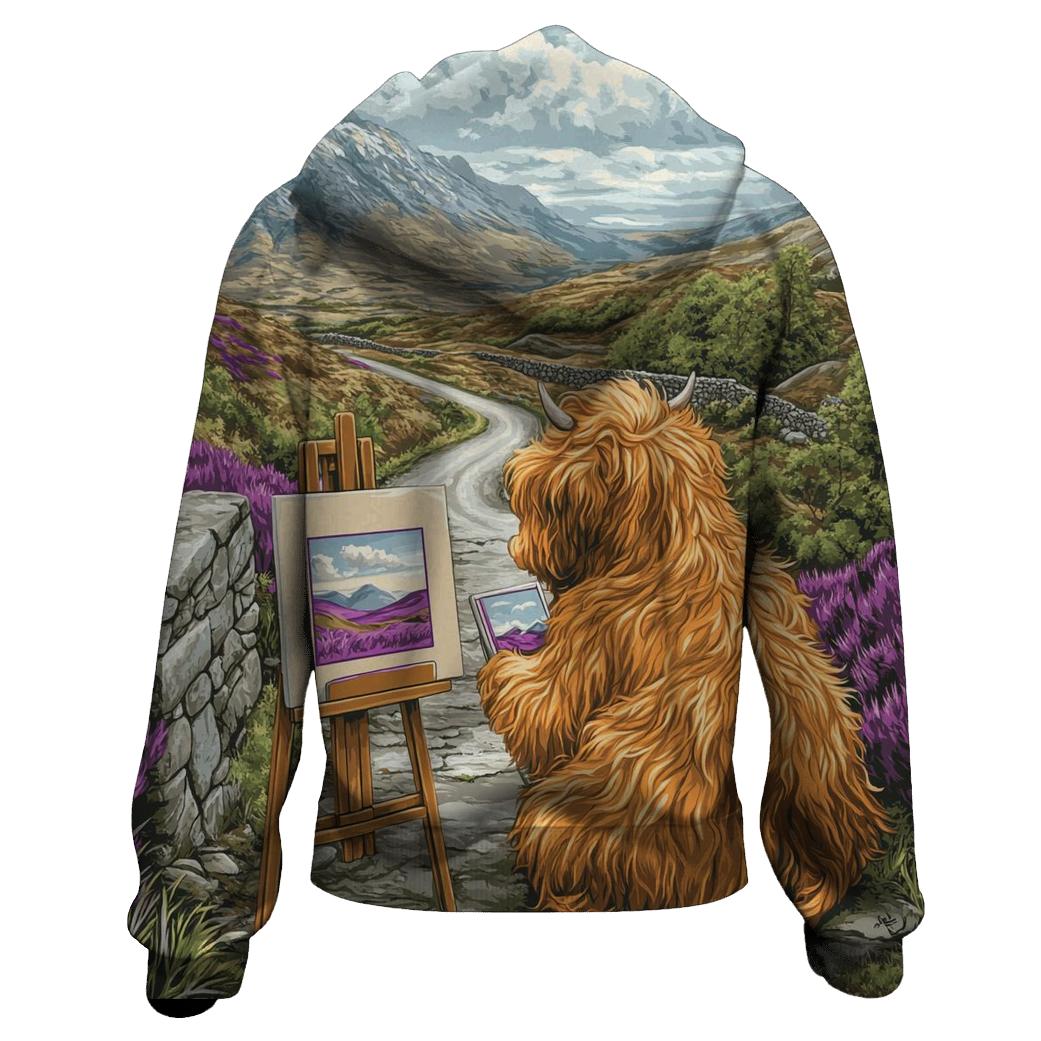 Highland Cow Postcard Painter premium hoodies