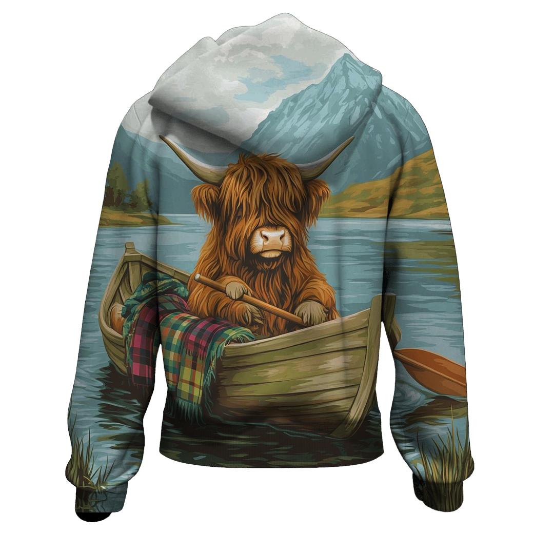 Highland Cow Sailing The Mini Loch Boat lightweight hoodies