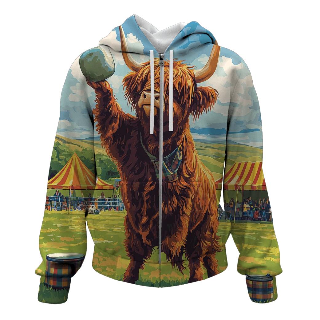 Highland Cow Highland Games Weight Lift heavyweight hoodies