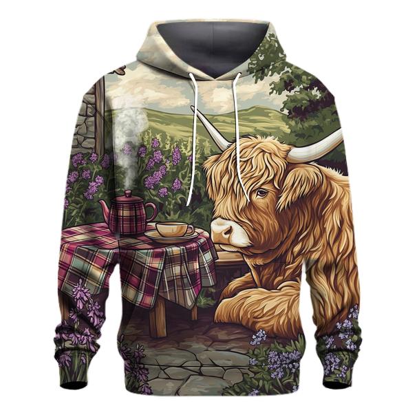 Tea Garden With Highland Cow Companion hoodie styles