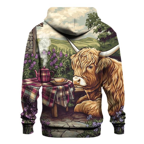 Tea Garden With Highland Cow Companion hoodie styles