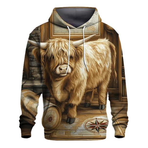 Highland Cow In Vintage Map Room hoodie designs
