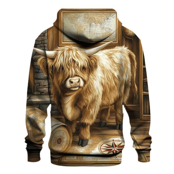 Highland Cow In Vintage Map Room hoodie designs