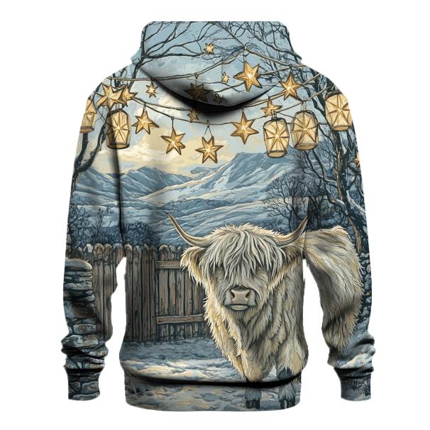 Highland Cow Under Winter Star Lanterns lightweight hoodies