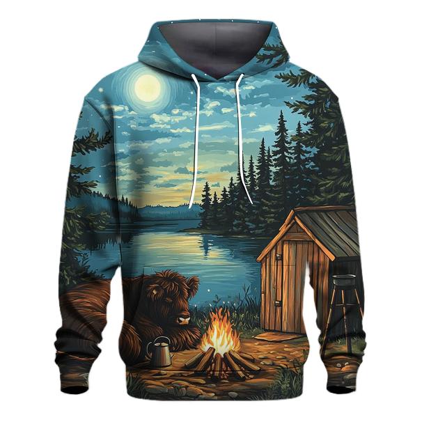 Highland Cow Moonlit Bothy Camp custom hoodies