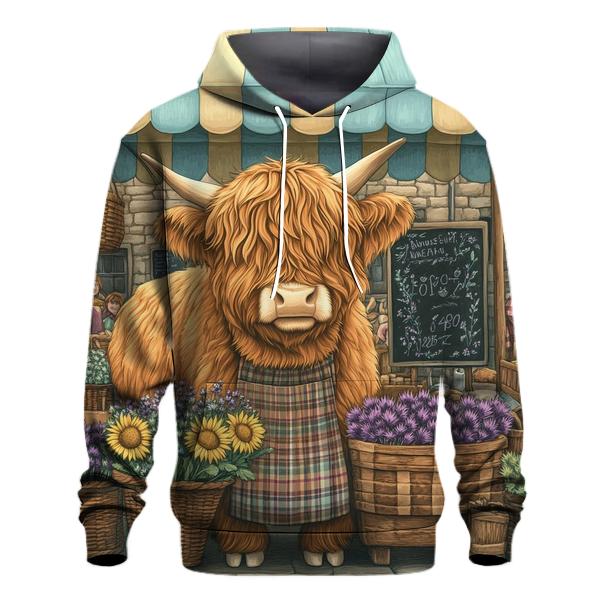 Market Day Highland Cow Flower Vendor graphic hoodies