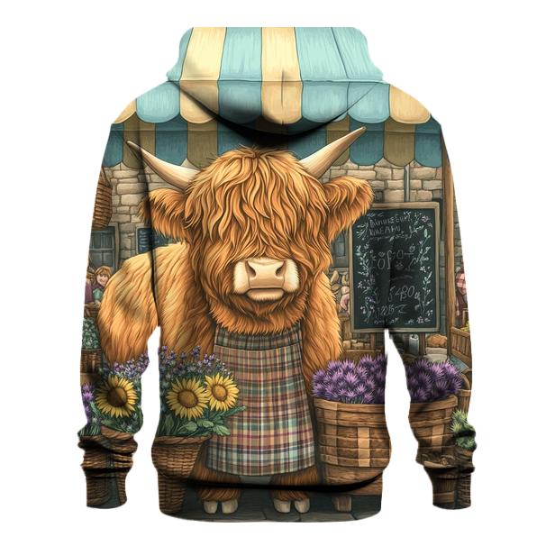 Market Day Highland Cow Flower Vendor graphic hoodies