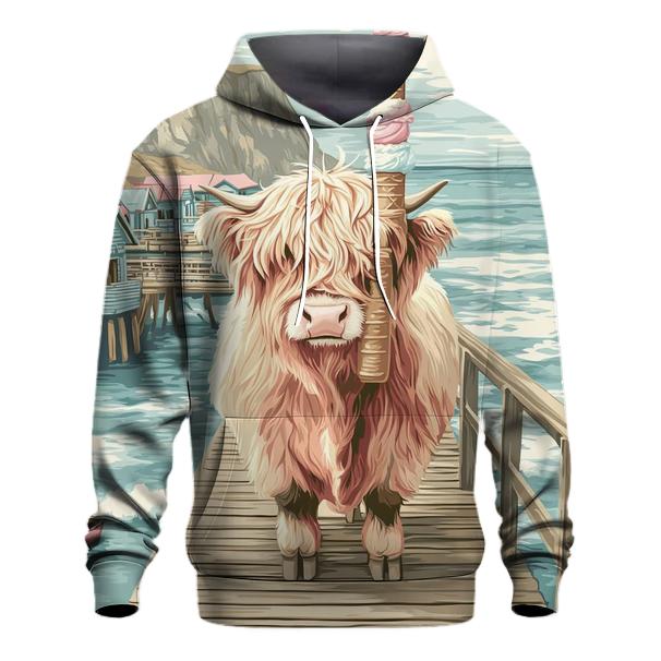 Highland Cow Ice Cream By The Pier printed hoodies