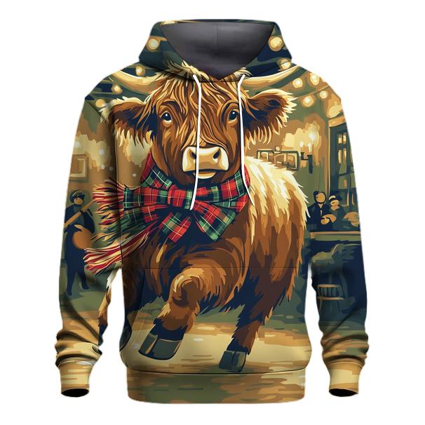 Ceilidh Night With Highland Cow Dancer graphic hoodies