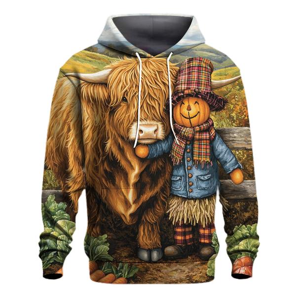 Highland Cow Garden Scarecrow Friend zip-up hoodies
