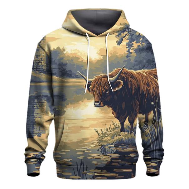 Loch Mirror Highland Cow Reflection designer hoodies