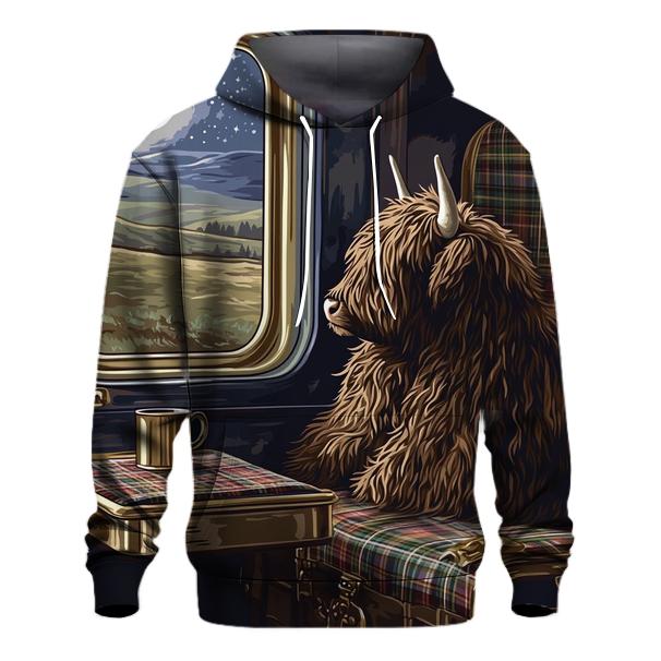 Night Train With Highland Cow Passenger zip-up hoodies