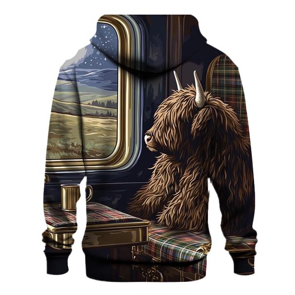Night Train With Highland Cow Passenger zip-up hoodies