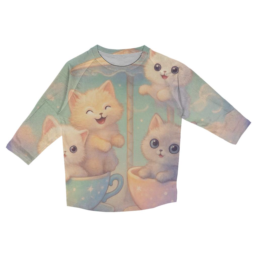 Moonlit Teacup Kitten Carousel casual three quarter sleeve shirts