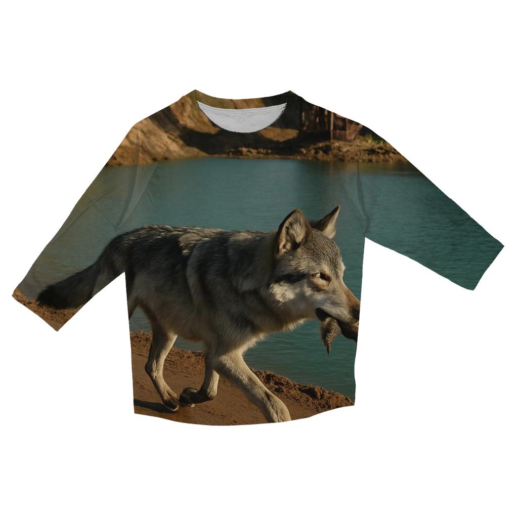 Grey Wolf In A Rewilded Open Pit Mine Basin fashion 3/4 sleeve shirts