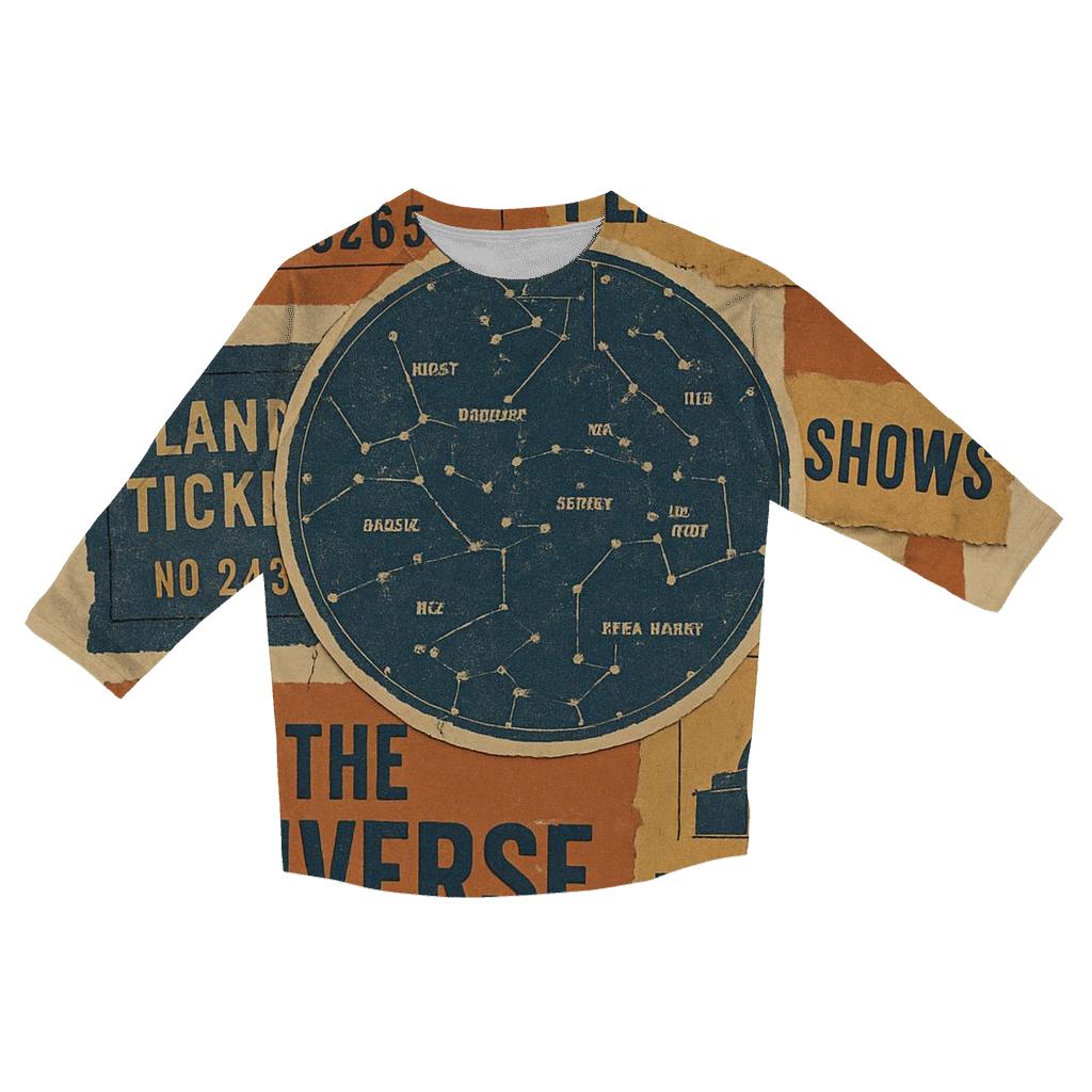 Retro Planetarium Ticket Stub Collage stylish quarter sleeve tops