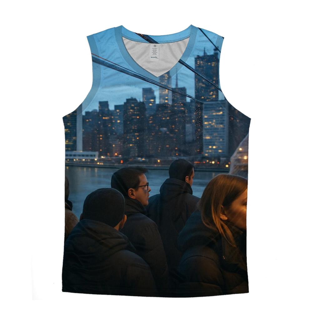 Roosevelt Island Tramway Blue Hour Crossing graphic print tank tops