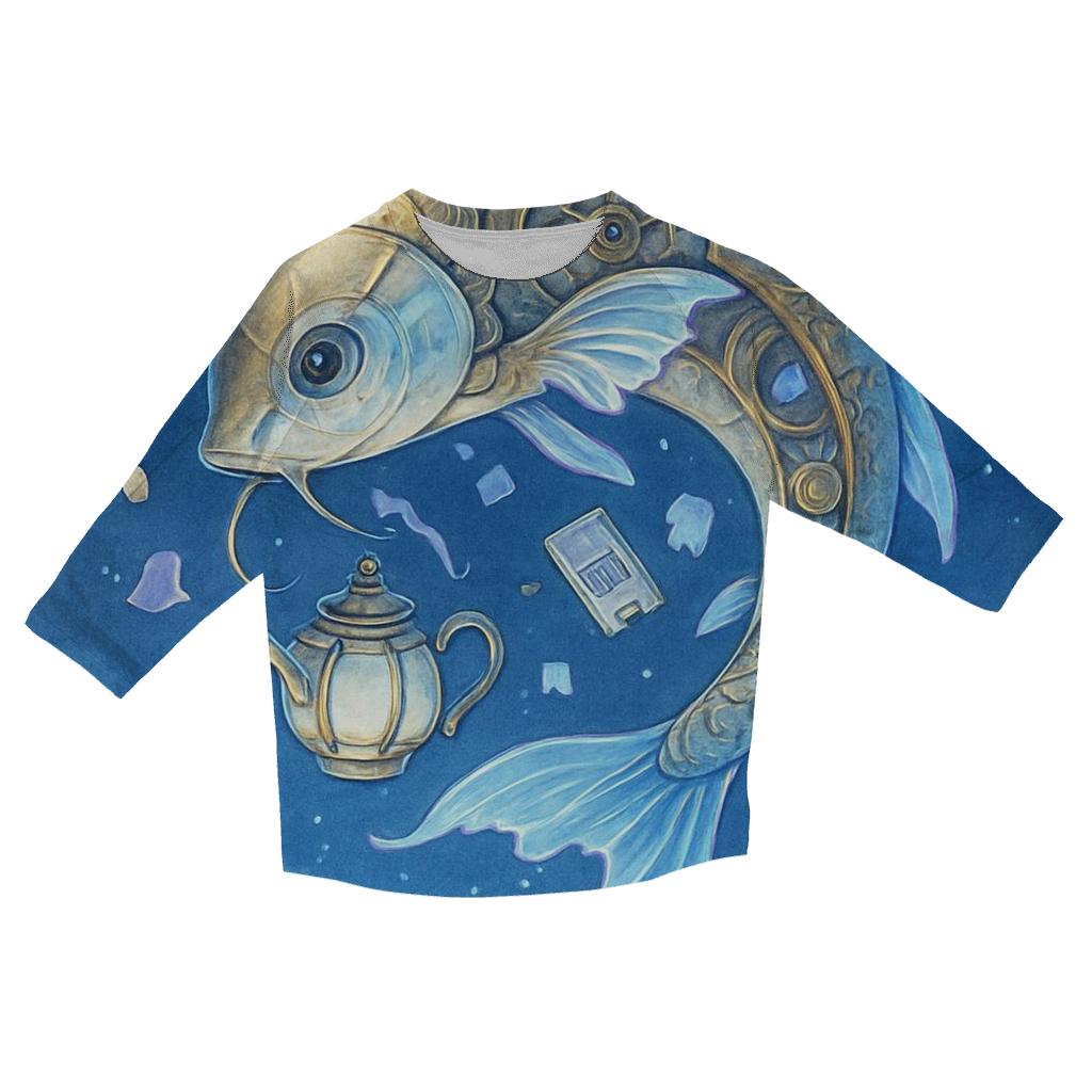 Lunar Tea With The Clockwork Koi printed three quarter sleeve shirts