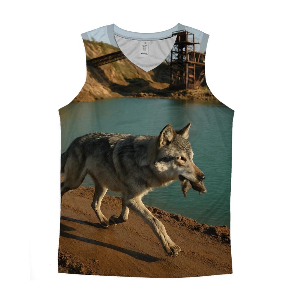 Grey Wolf In A Rewilded Open Pit Mine Basin graphic print tank tops