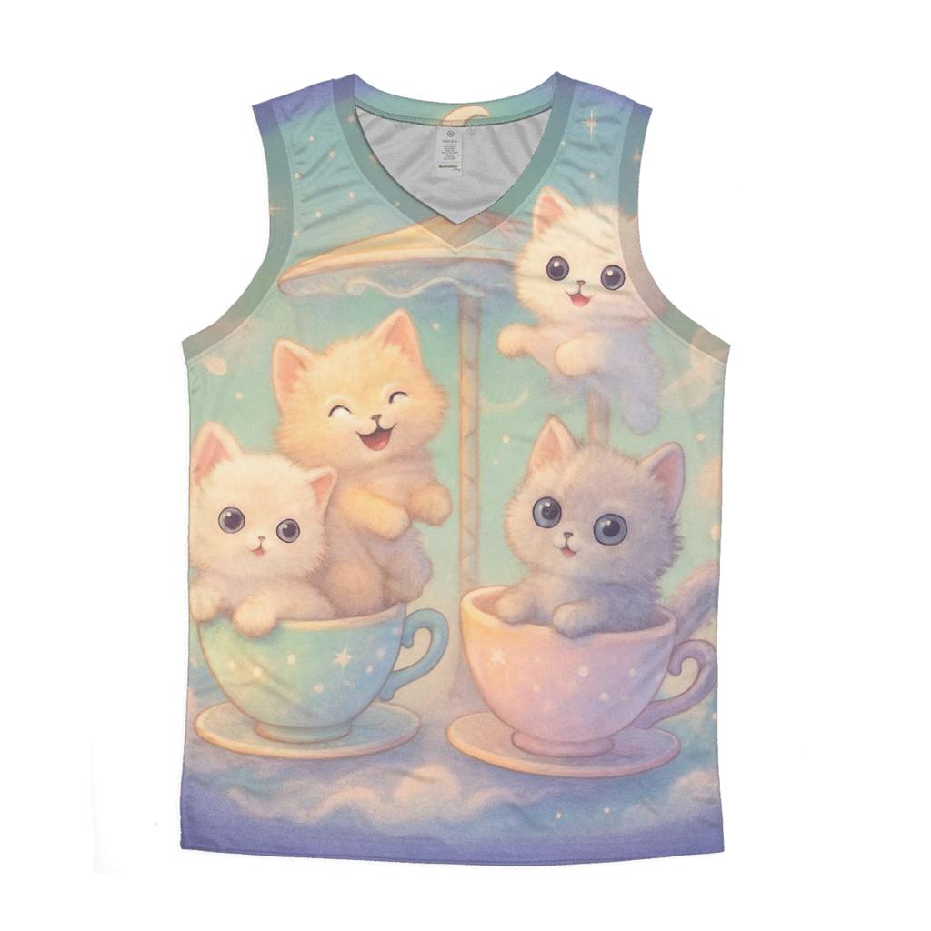 Moonlit Teacup Kitten Carousel cotton sleeveless tops