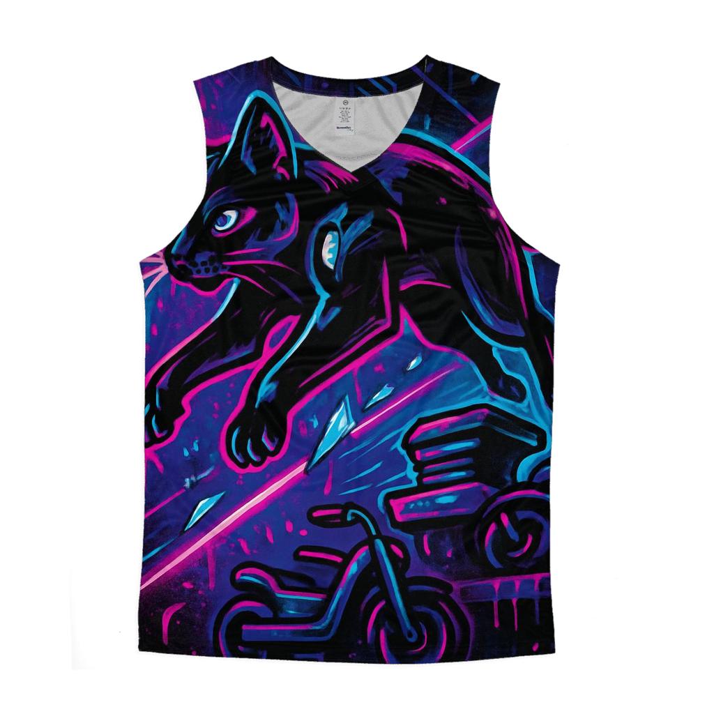 Neon Circuit Alley Parkour Cat cotton sleeveless tops