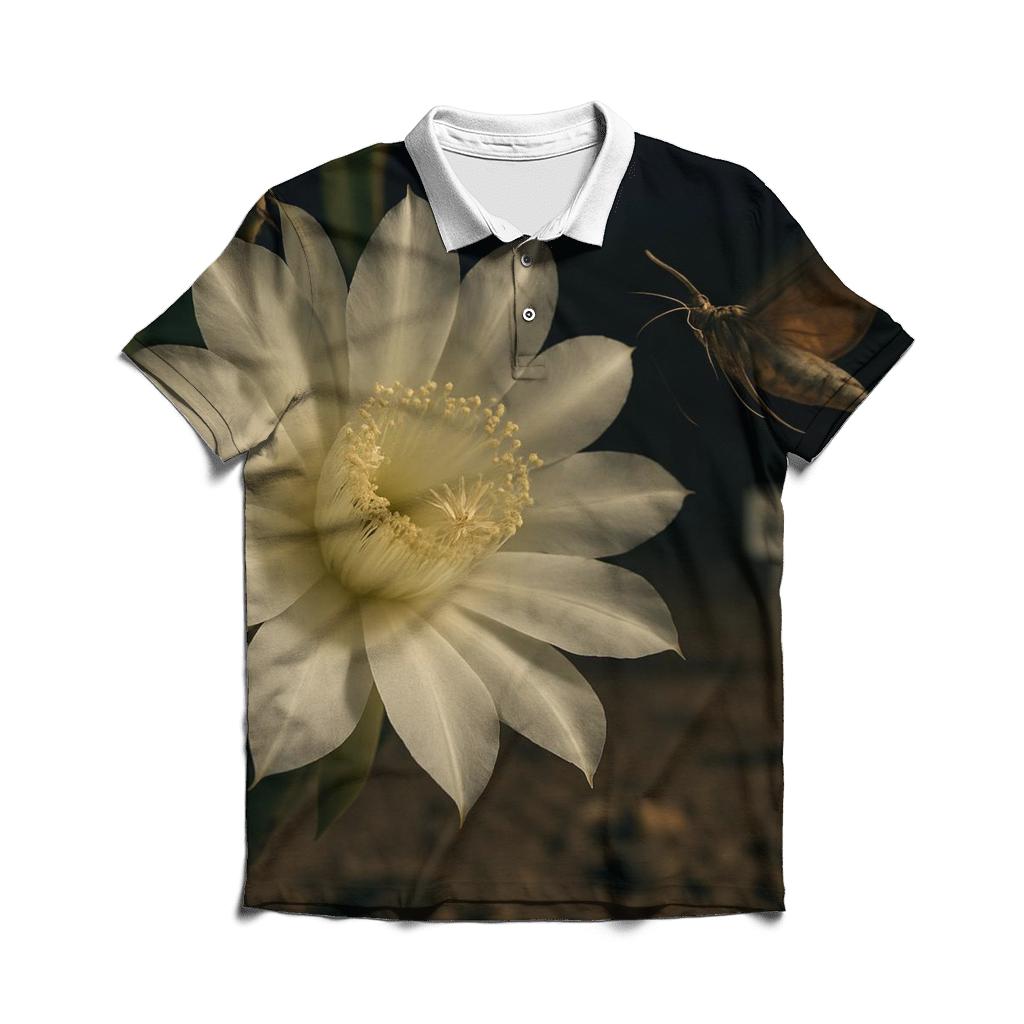 Night Blooming Cereus At A Desert Research Plot custom polo shirts