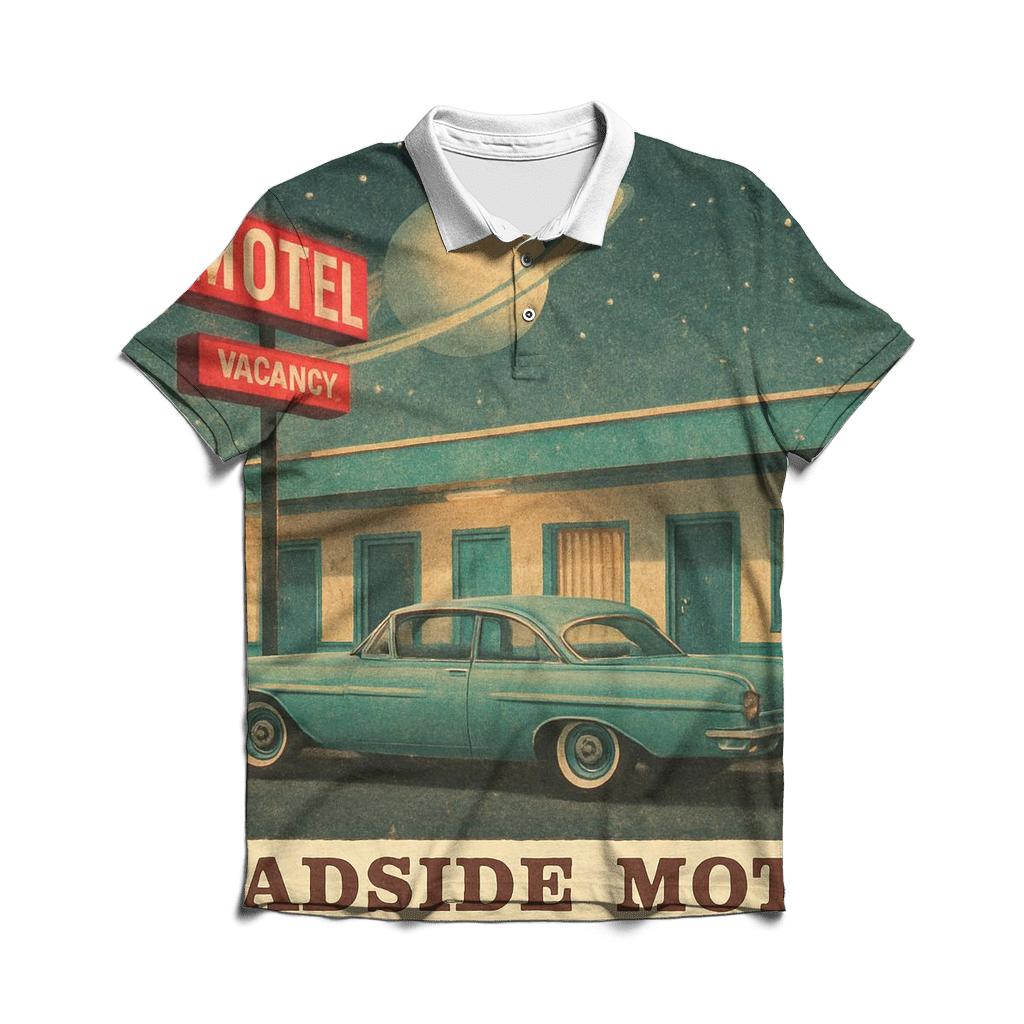 Apollo Era Roadside Motel Postcard branded logo polo shirts