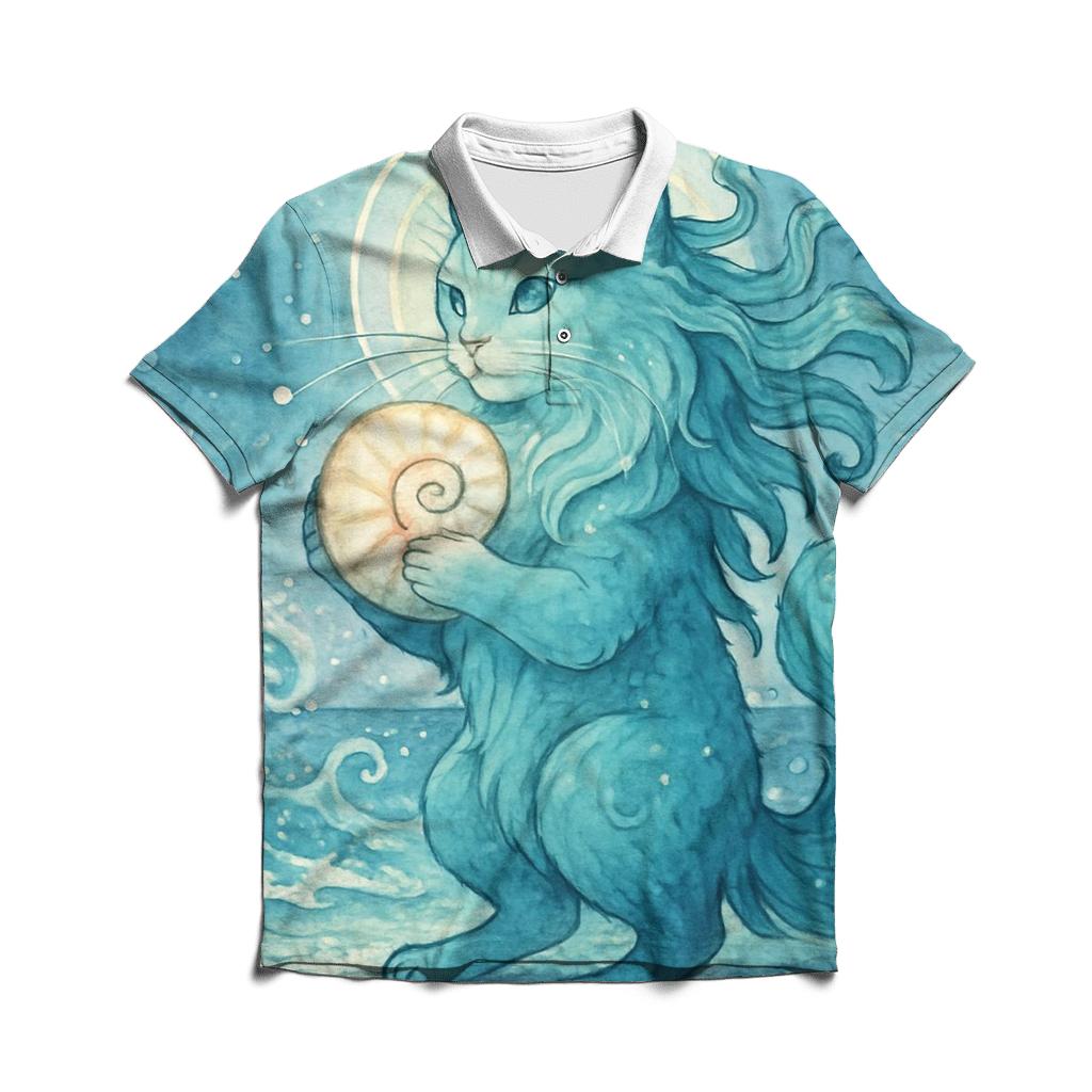 Moonlit Tideshell Guardian Cat branded logo polo shirts